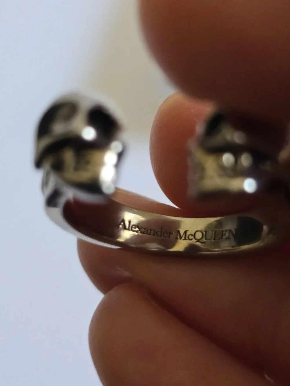 Alexander McQueen Double Skull Ring Silver Size IT 17